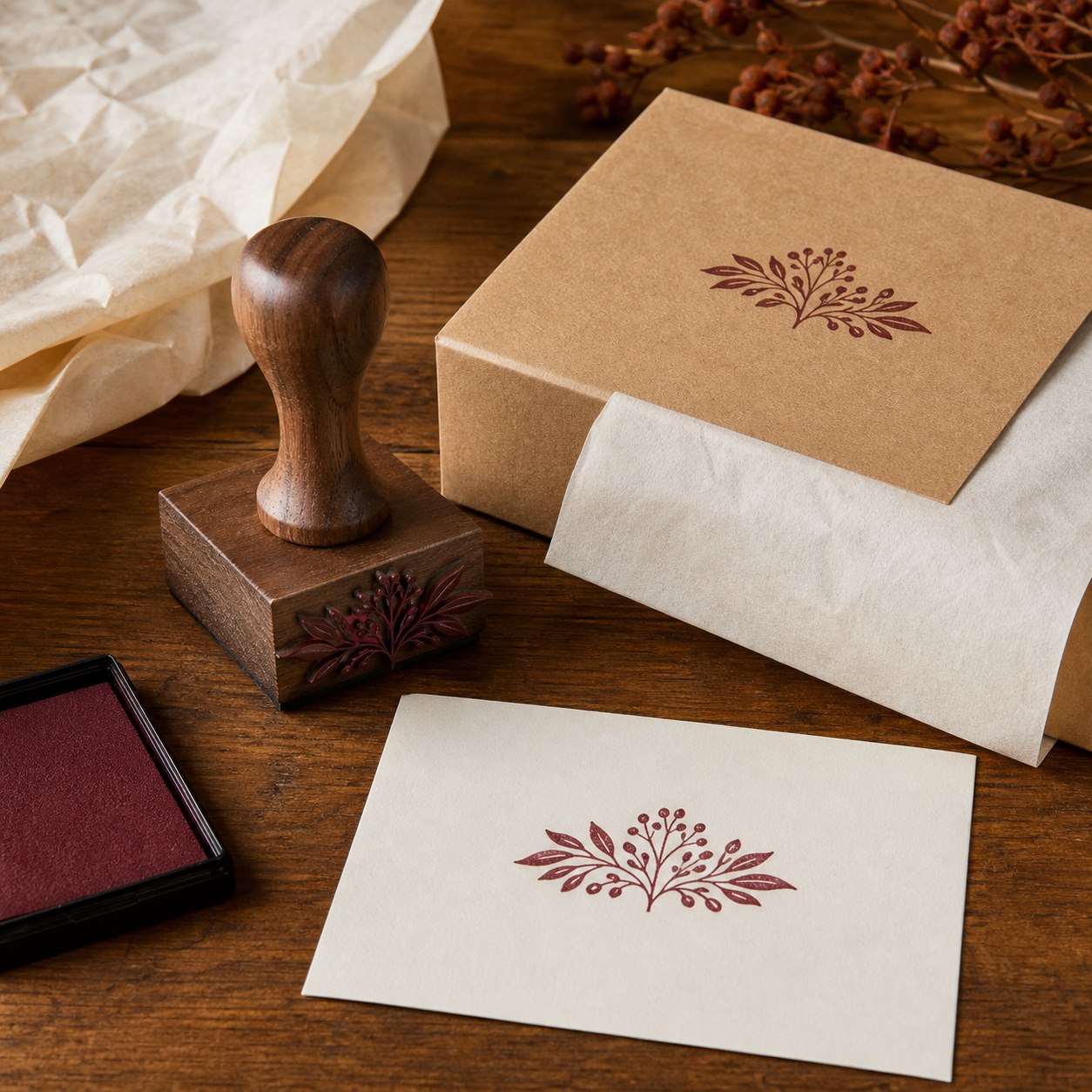 Custom stamps on small business packaging
